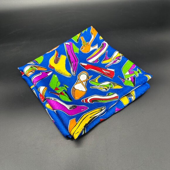 Accessories - Vintage Scarf Blue Rainbow 1980s High Heel Shoes Korea Polyester Kitschy Retro